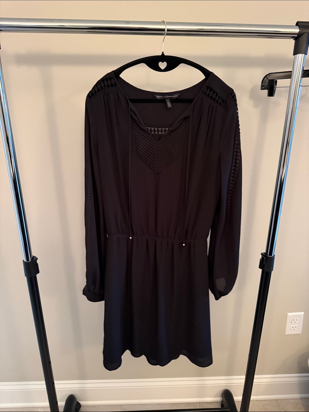 White House Black Market Black Long-Sleeve V-Neck Dress